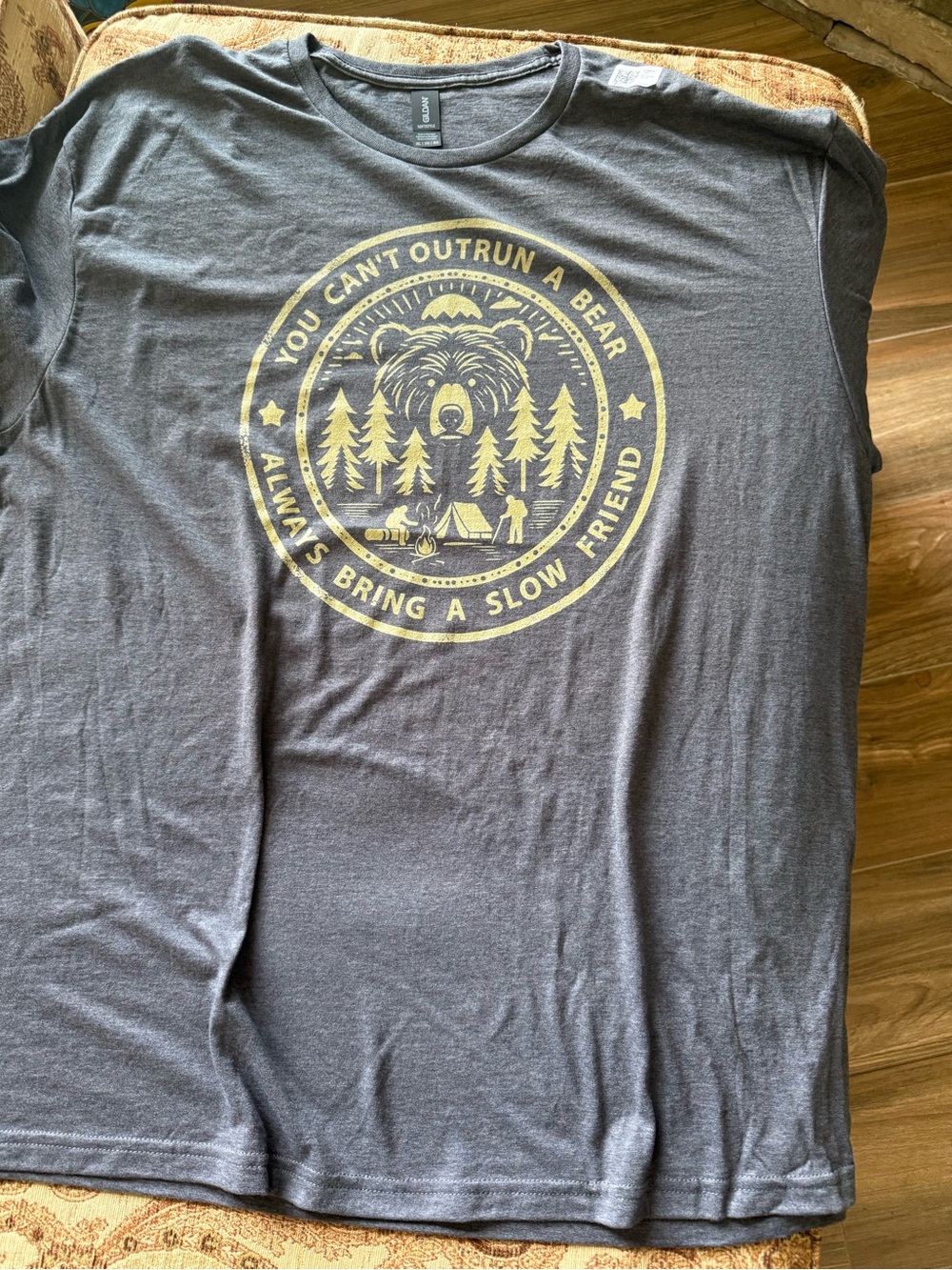 Gildan Gray Short Sleeve Tee with Yellow Bear Camp Graphic